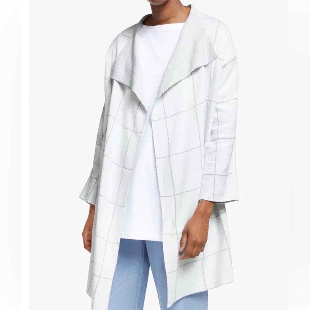 Eileen Fisher Gray Plaid Cardigan